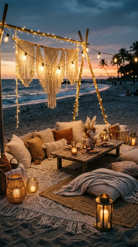 Boho Beach Bonfire Setup