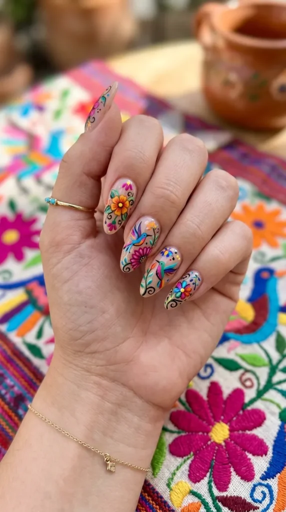 Floral Mexican Nail Design