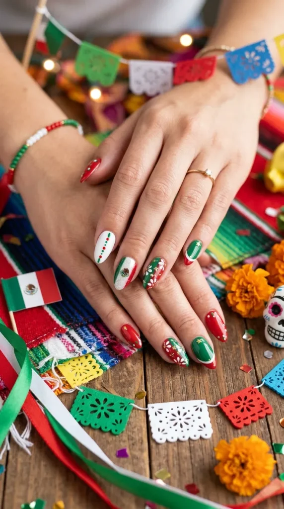 Mexican Flag Inspired Nails