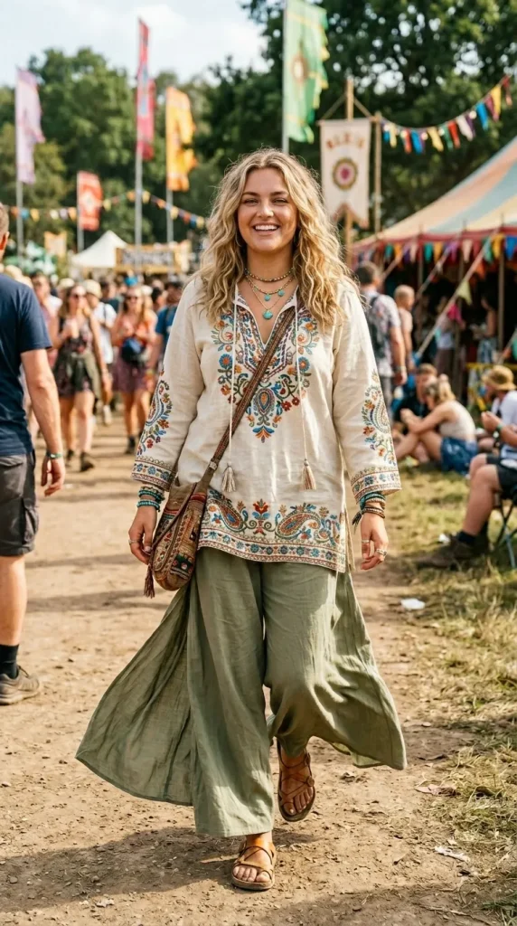 Embroidered Tunic with Wide-Leg Pants