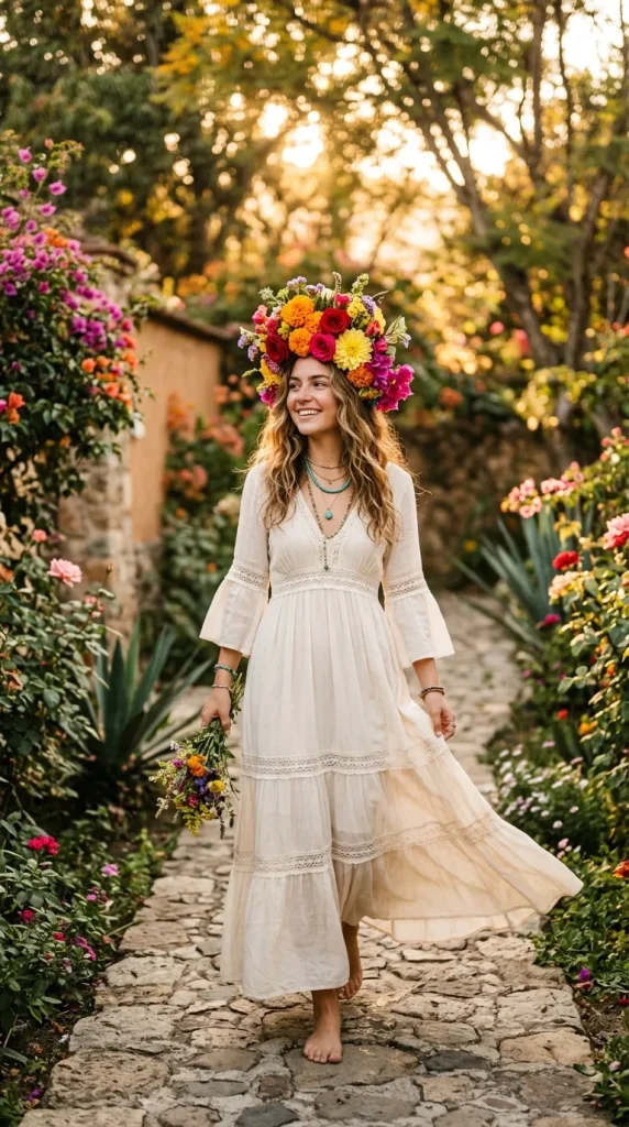 Floral Crown & Lightweight Dress Combo