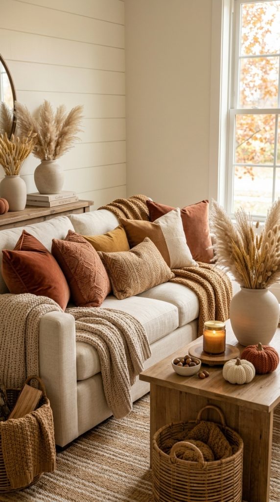 Add Warm-Toned Pillows