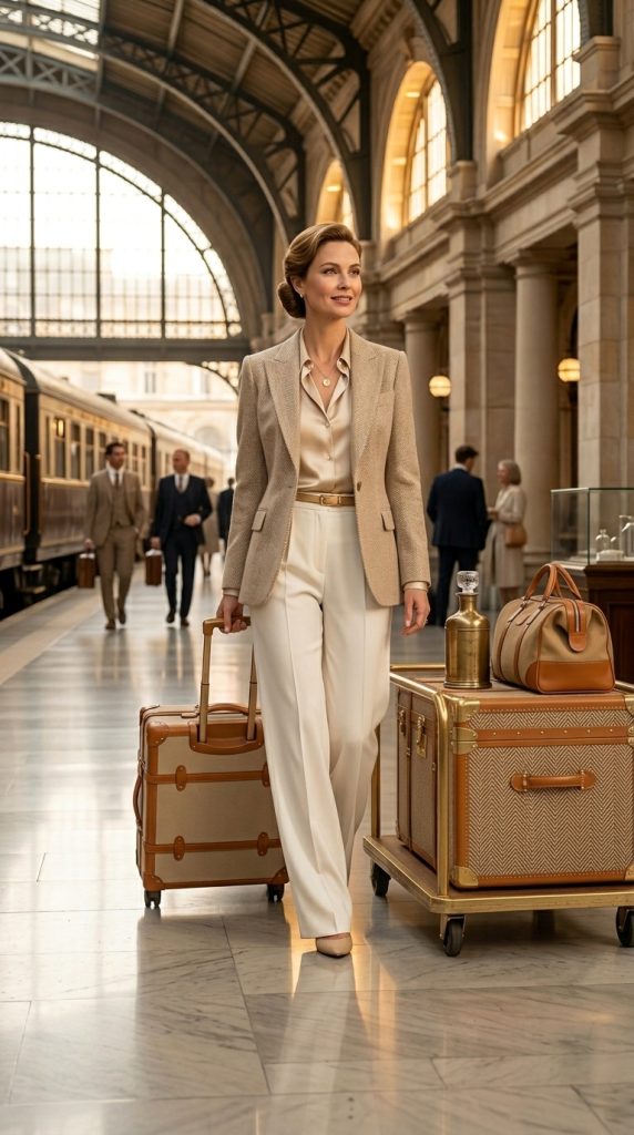 Beige Blazer With White Trousers