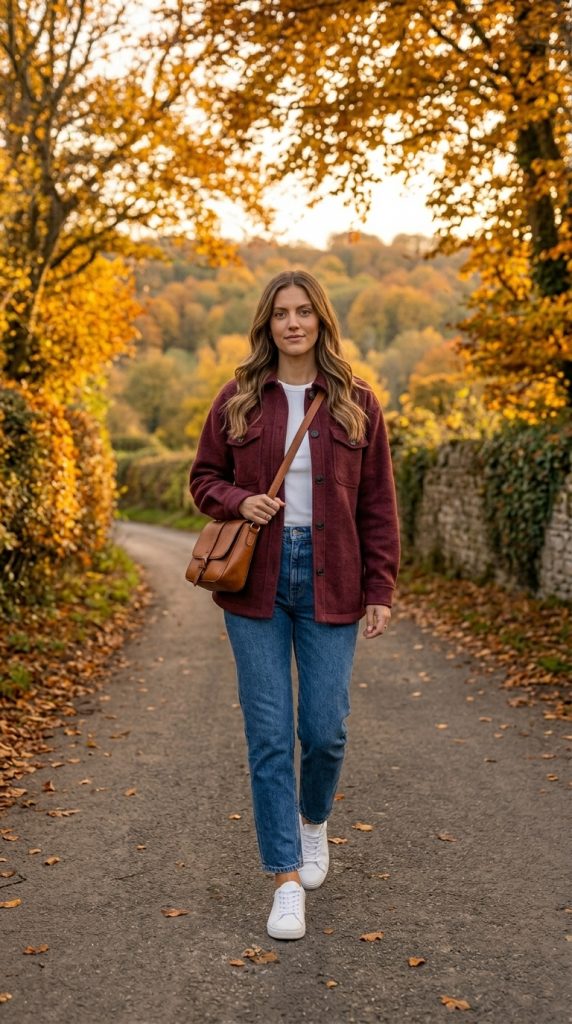 Burgundy Shacket with Denim
