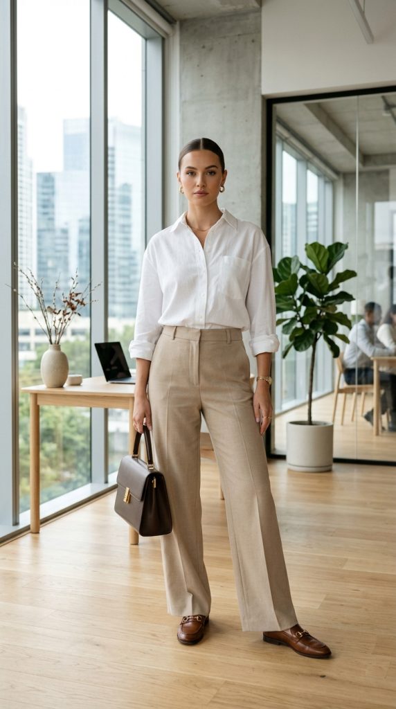 Button Down Shirt with Wide Leg Trousers
