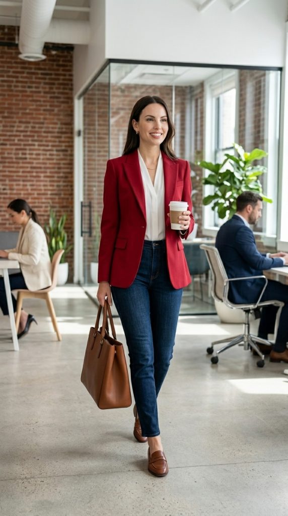 Cherry Blazer with Dark Denim