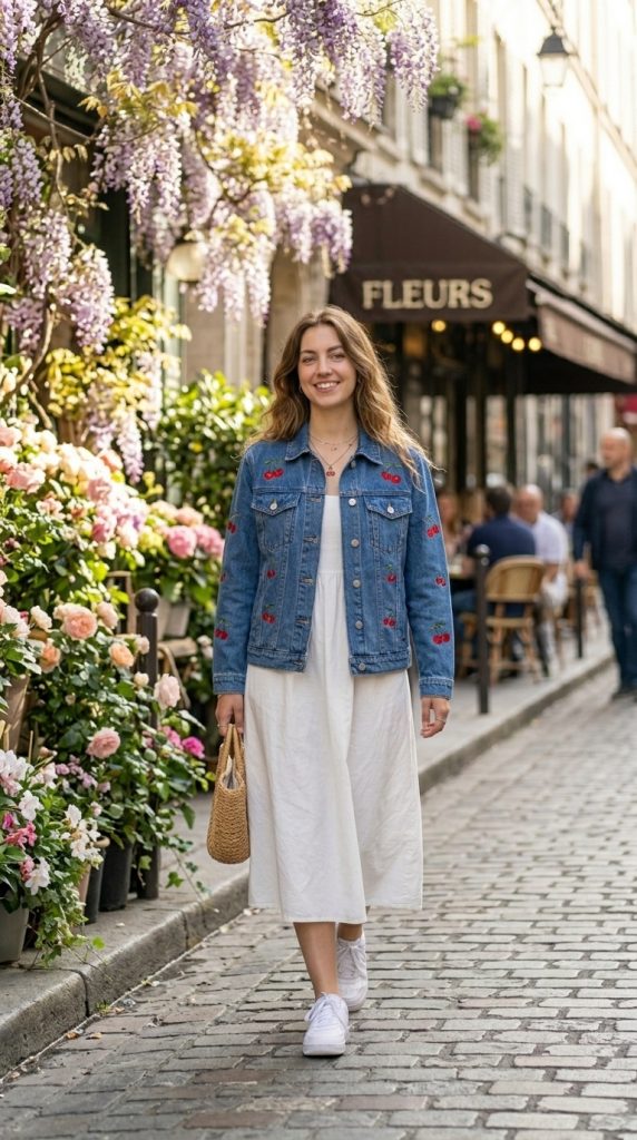 Cherry Embroidered Denim Jacket