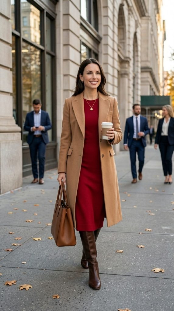 Cherry Knit Dress with Structured Coat