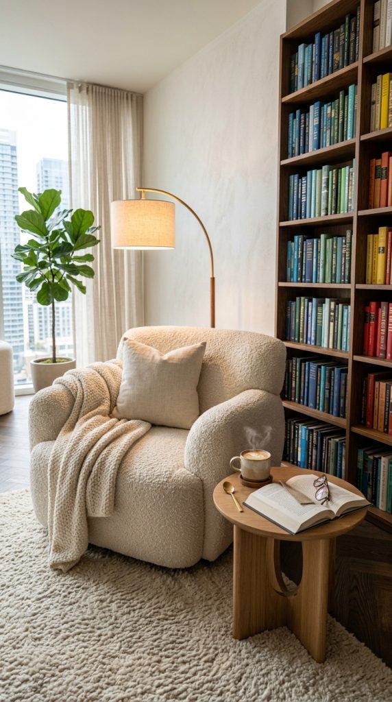 Cozy Reading Chair with Book Tower