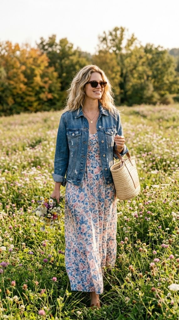 Floral Dress With Denim Jacket