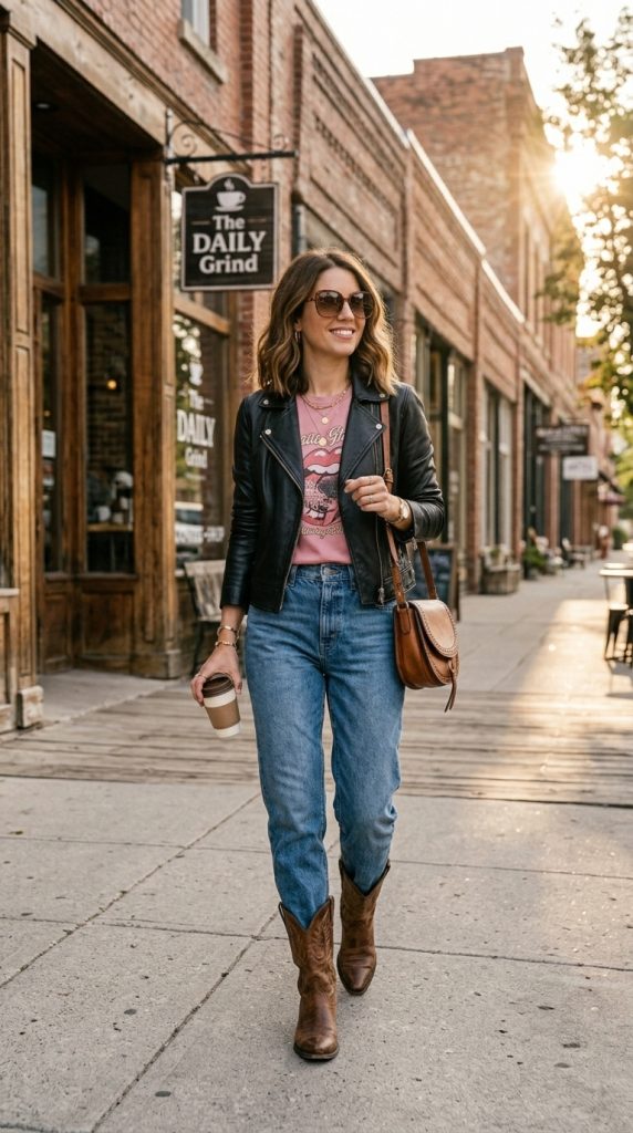 Graphic Tee with Leather Layers