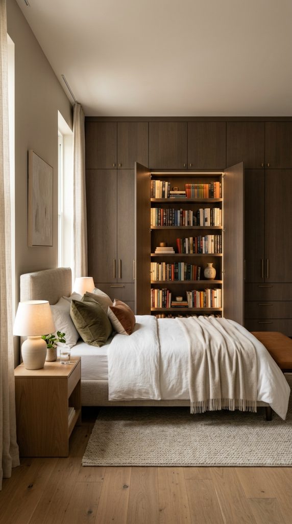 Hidden Library Behind Cabinet Doors