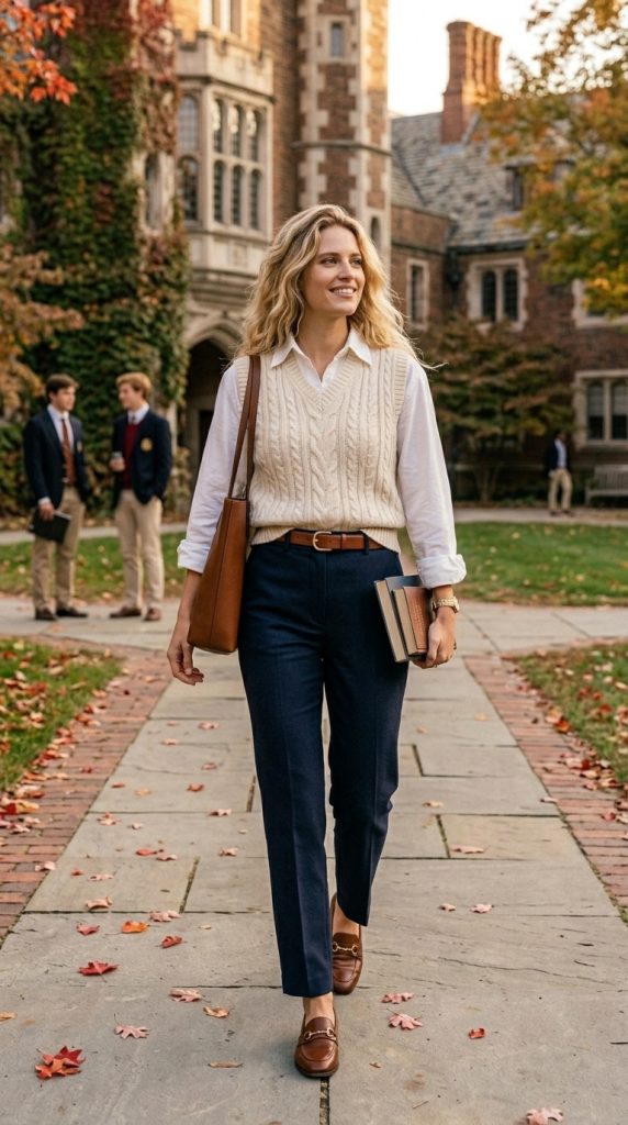 Knit Vest Over a White Shirt