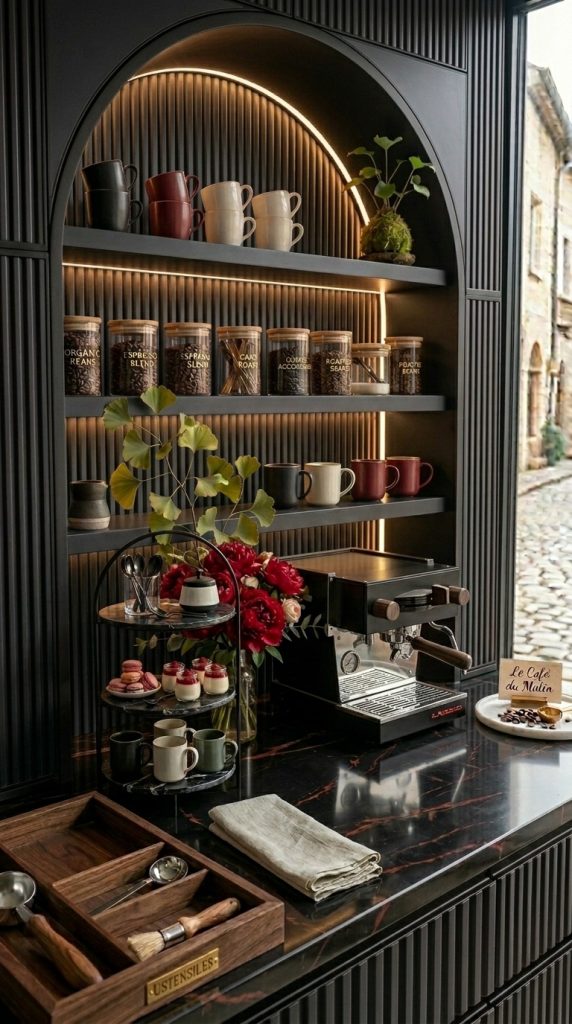 Modern Black and Wood Coffee Bar