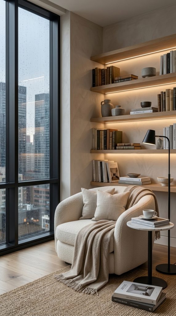 Modern Reading Nook with Floating Shelves
