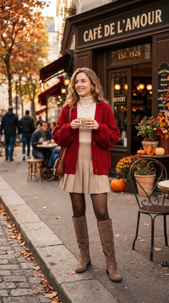 Oversized Cherry Cardigan and Mini Skirt