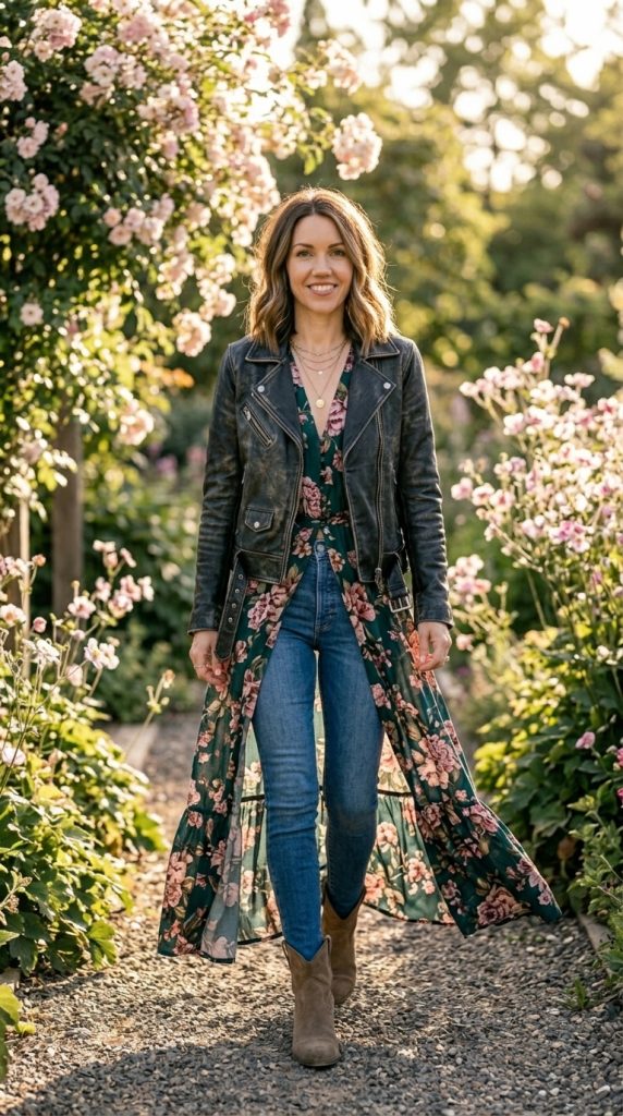 Printed Kimono and Moto Jacket
