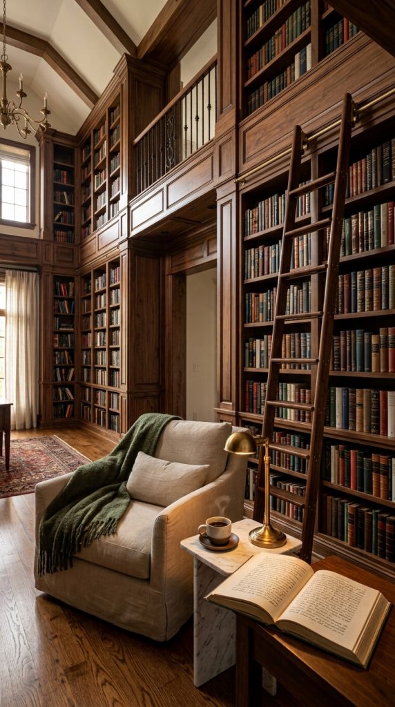 Reading Nook with Rolling Library Ladder