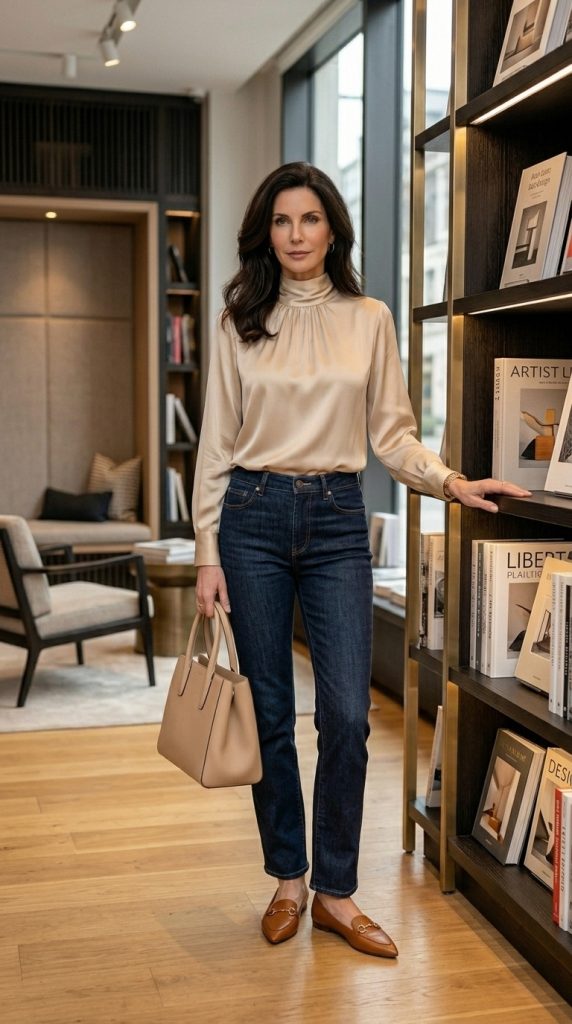 Silk Blouse and Dark Denim
