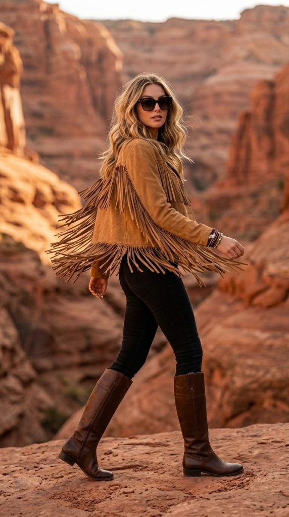 Suede Fringe Jacket With Skinny Jeans
