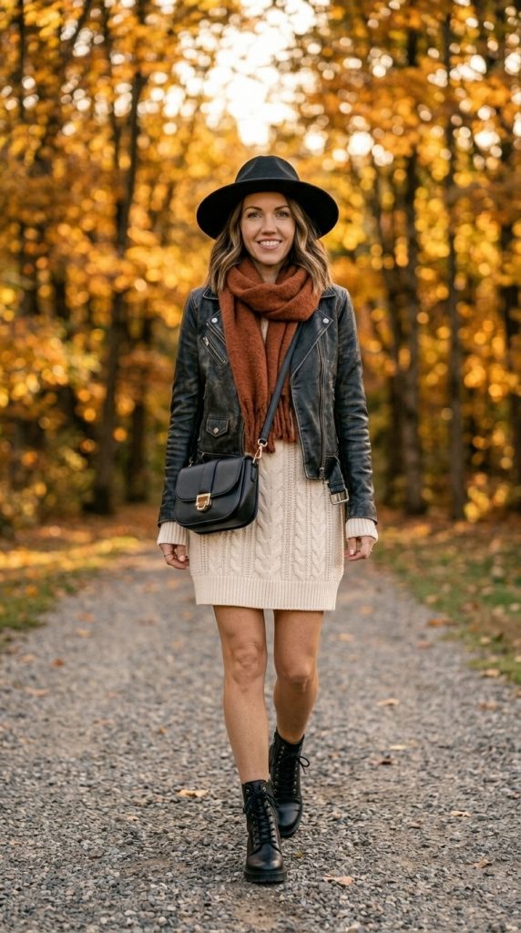Sweater Dress with Combat Boots