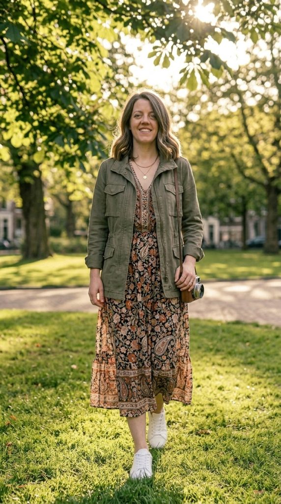 Utility Jacket With Boho Print Dress