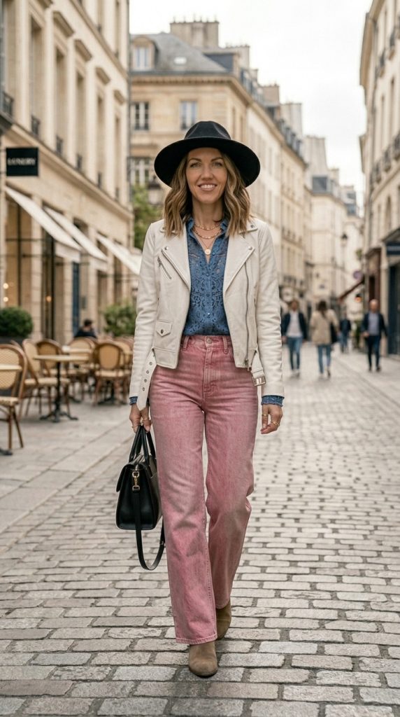 Wide-Leg Denim with Lace Blouse