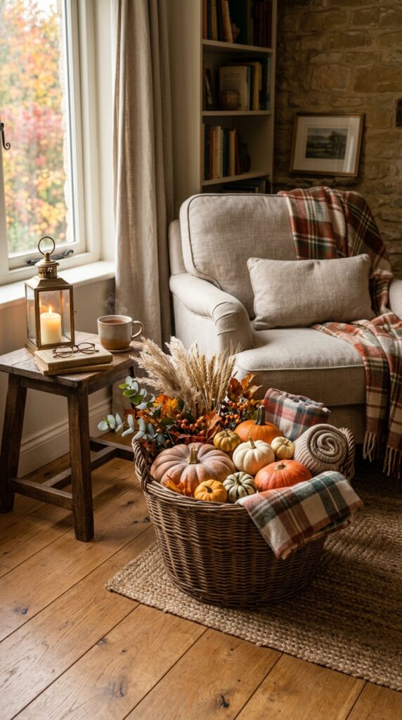 Arrange Pumpkins Inside a Vintage Basket