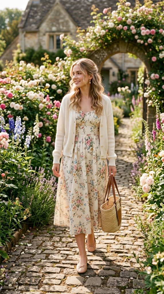 Ballet Flats With a Floral Midi Dress