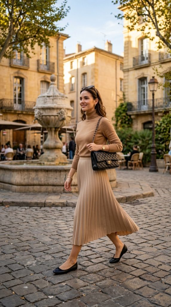 Ballet Flats With a Pleated Midi Skirt