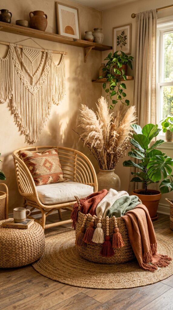 Boho Basket With Tassel Details