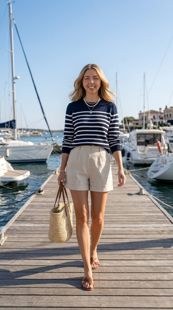 Breton Stripe Sweater With Linen Shorts