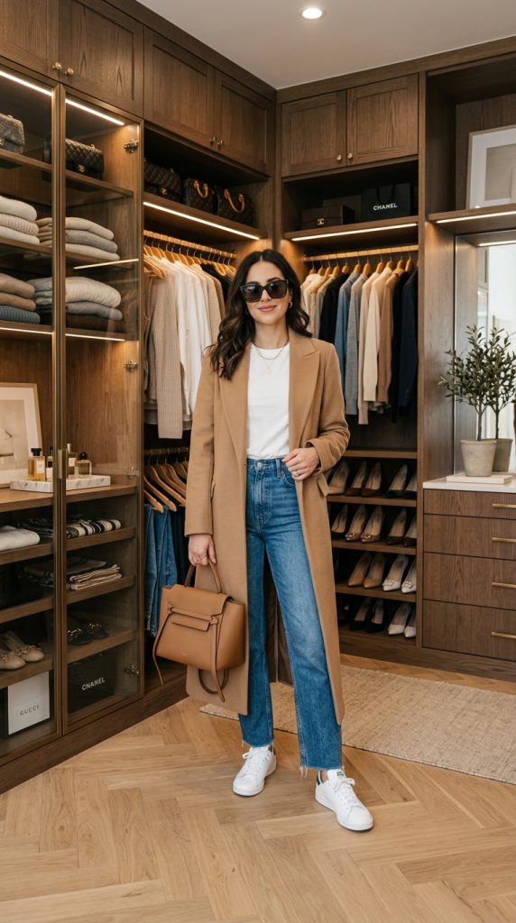 Camel Coat Over Everyday Basics