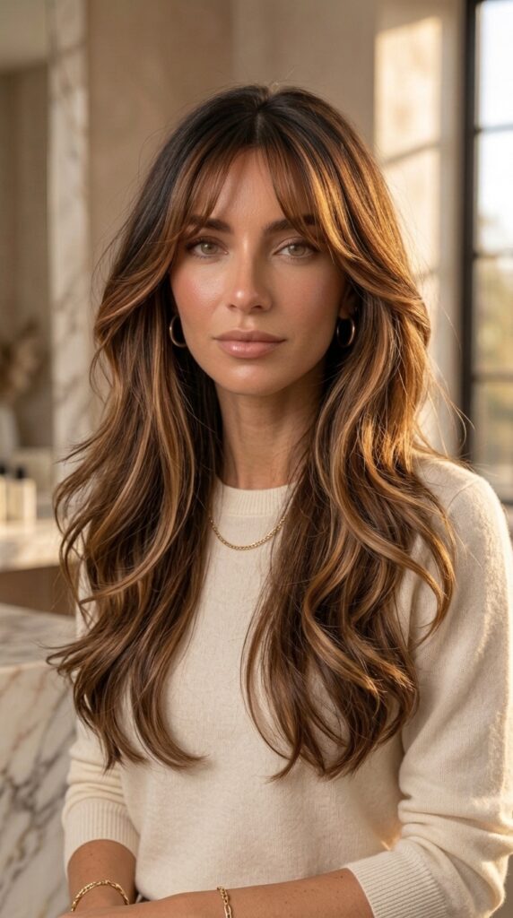 Caramel Ribbon Hair with Curtain Bangs
