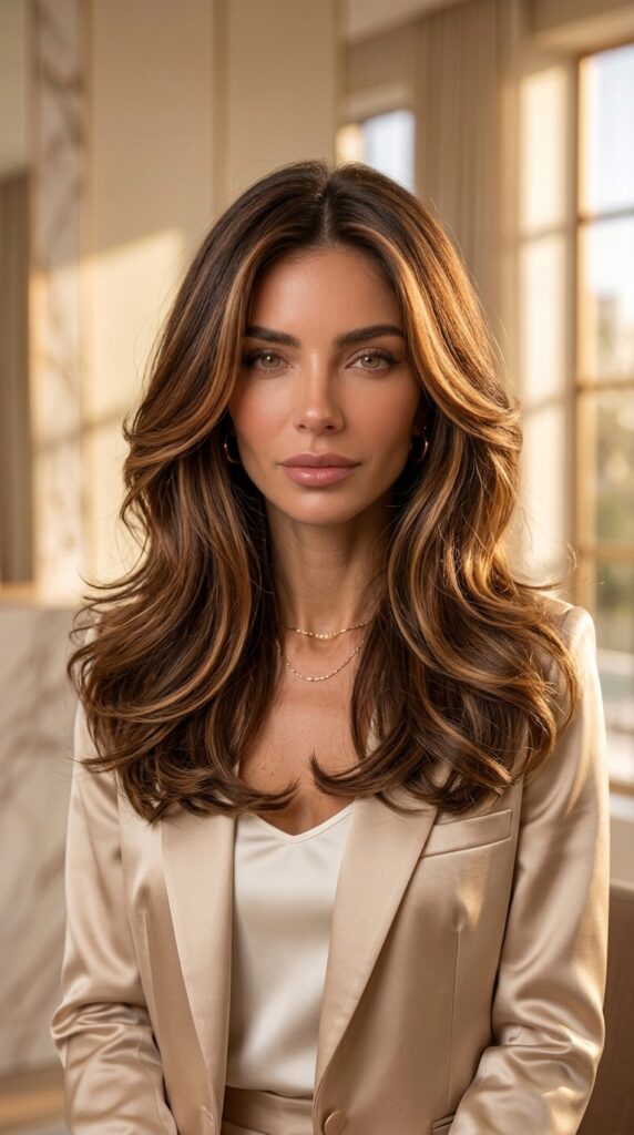 Caramel Ribbon Hair with Soft Blowout
