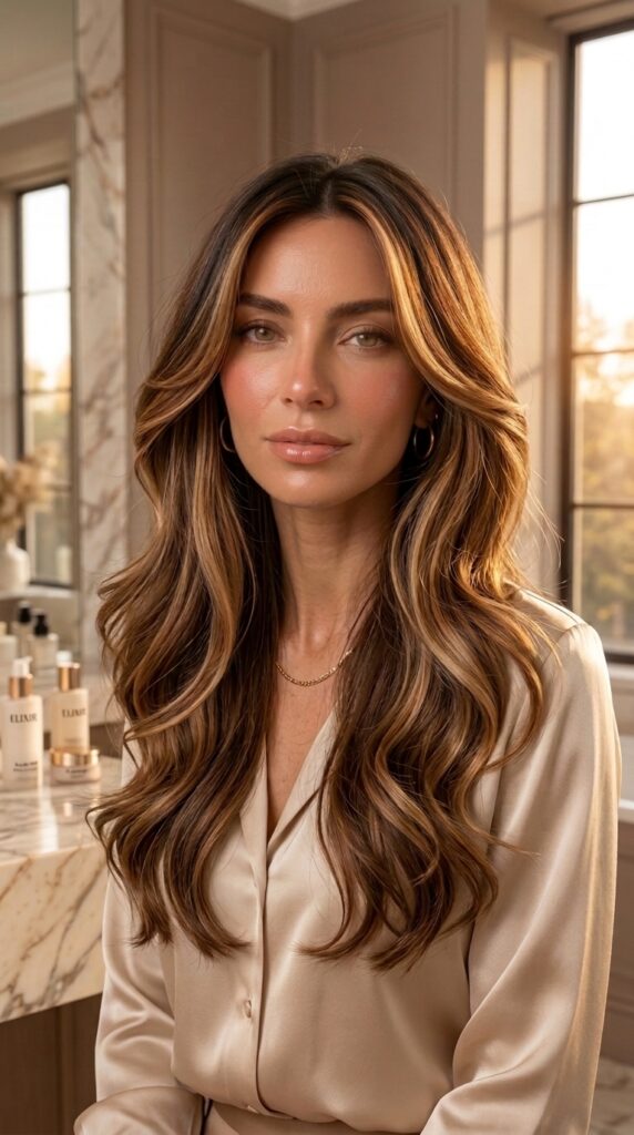 Caramel Ribbons on Layered Hair