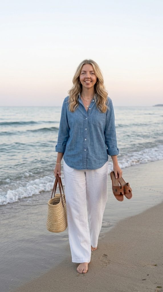 Chambray Shirt With White Linen Pants