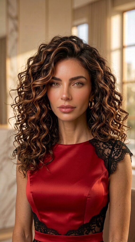 Curly Hair with Caramel Ribbons