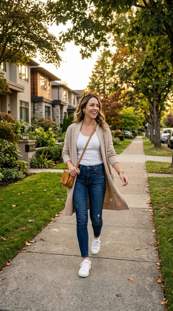 Dark Denim With A Longline Cardigan