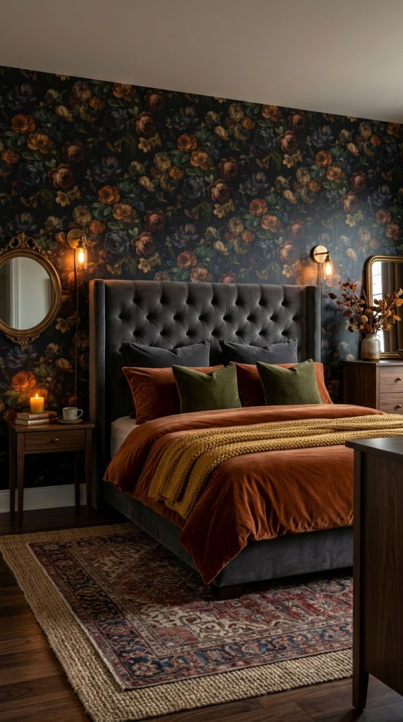 Dark Floral Wallpaper Feature Wall