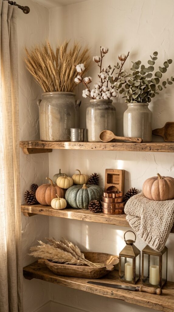 Decorate Floating Shelves with Autumn Finds