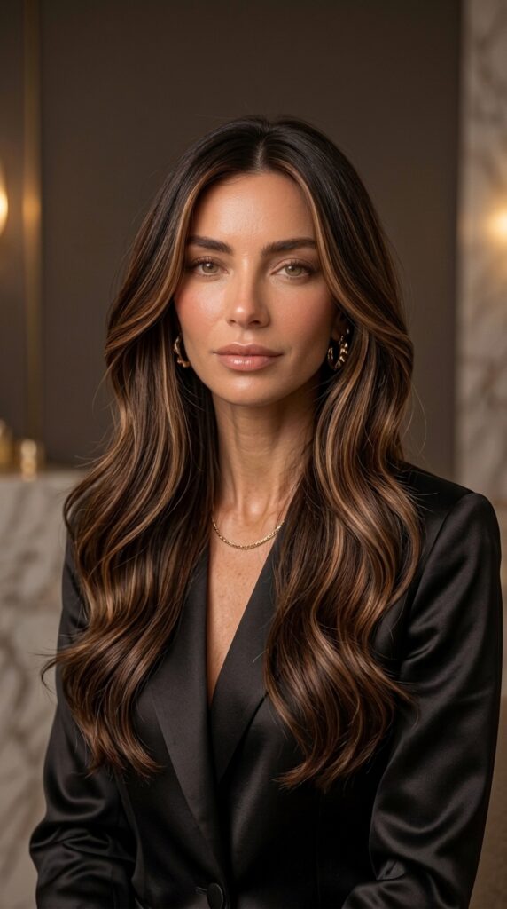 Espresso Hair with Thin Caramel Ribbons