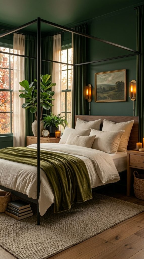 Forest Green Color-Drenched Bedroom