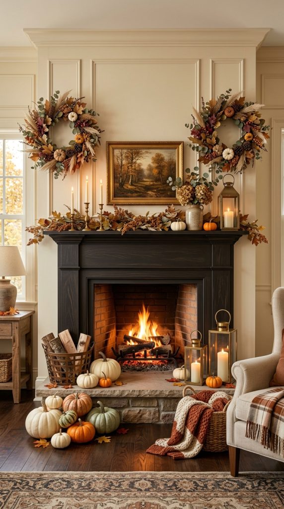 Frame The Mantel With Fall Wreaths