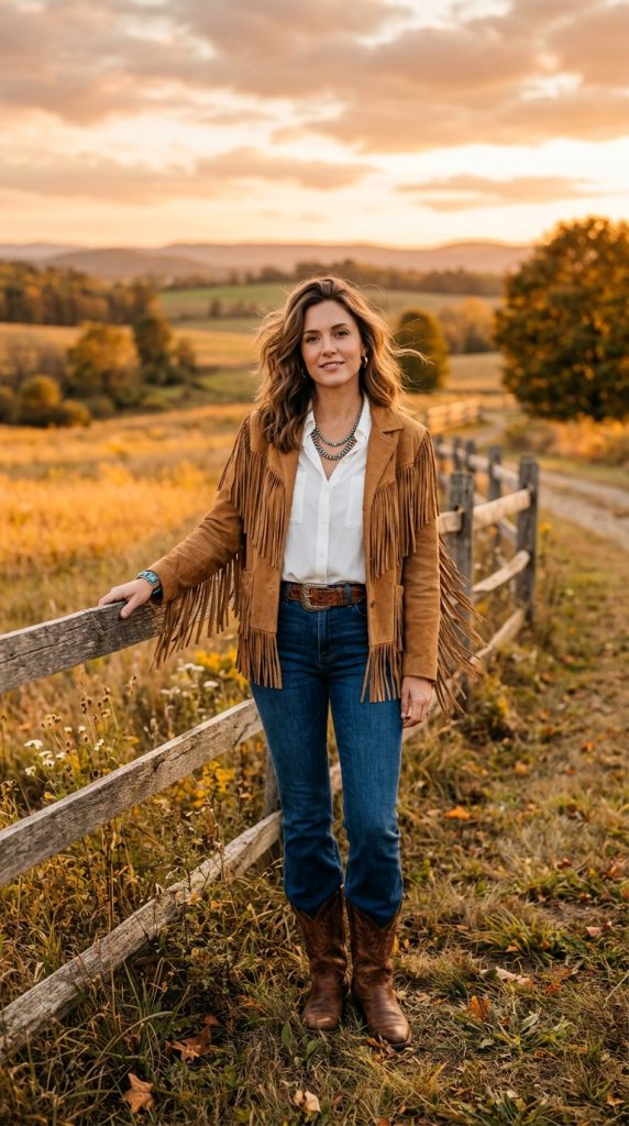 Fringe Suede Jacket with Bootcut Jeans