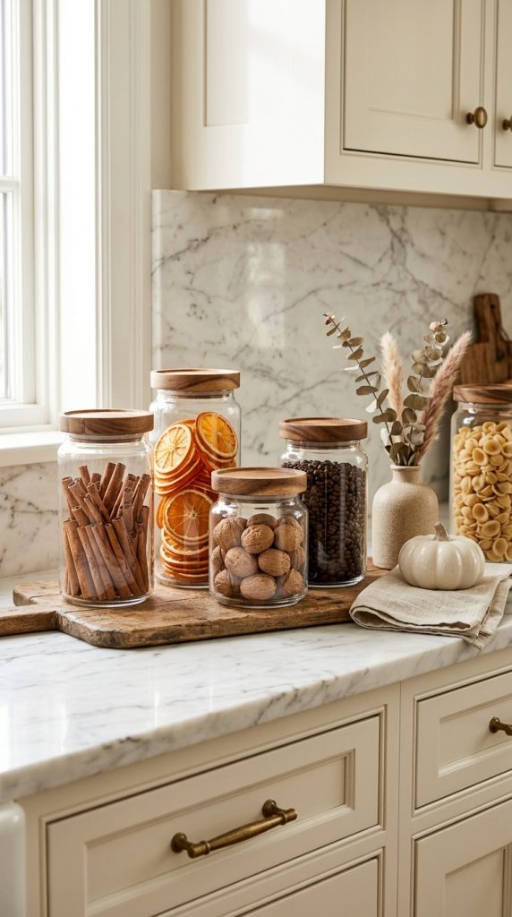 Glass Jars Filled With Seasonal Ingredients