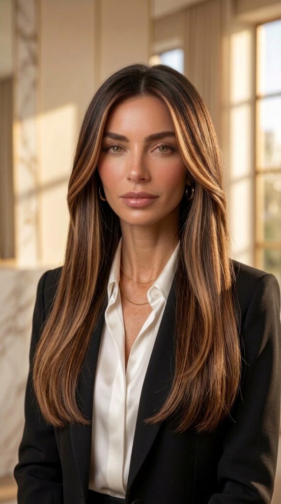 Glossy Straight Caramel Ribbon Hair