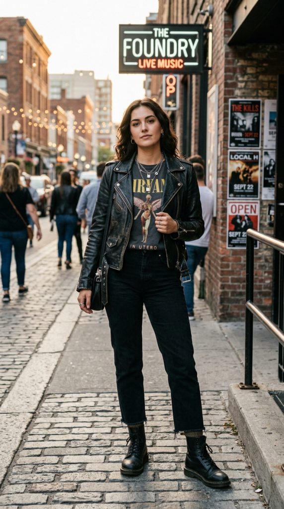 Leather Jacket With A Graphic Tee