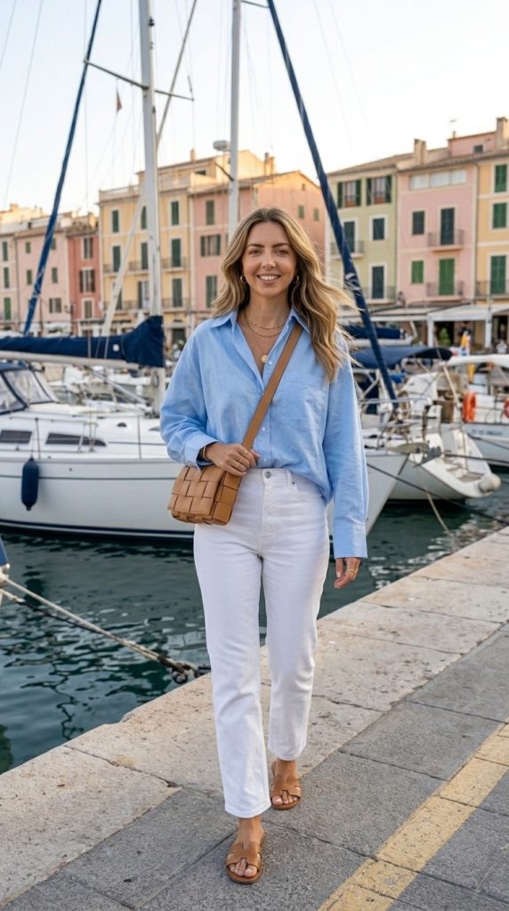 Light Blue Button-Up With White Jeans