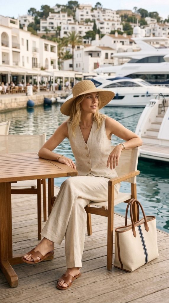 Linen Vest with Matching Wide-Leg Pants